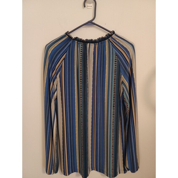 Susan Graver Pullover Knit Tunic Top M Blue Striped Longsleeve Casual Lagenlook - Picture 8 of 9